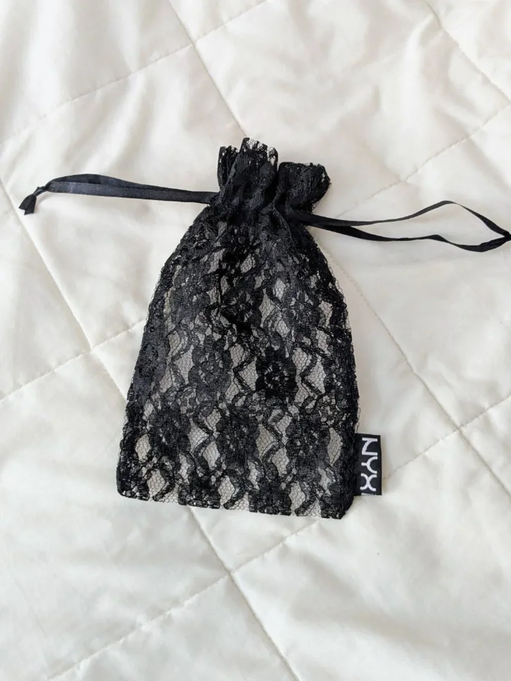 NYX Black Lace Drawstring Dust Make Up Bag for Gift Giving Storage 8.5 x 5 Inch